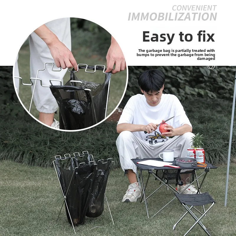 في الهواء الطلق المحمولة للطي رف القمامة كيس النفايات رف خاص المنزل المطبخ نزهة الشواء حامل حقيبة بلاستيكية