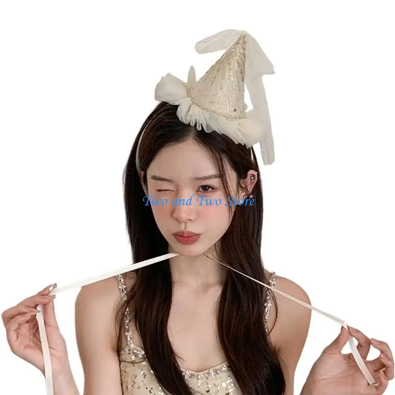 HX6F Birthday Hat Hair Clip Embroidery Lace Party Hat Hairpin for Photography Wear
