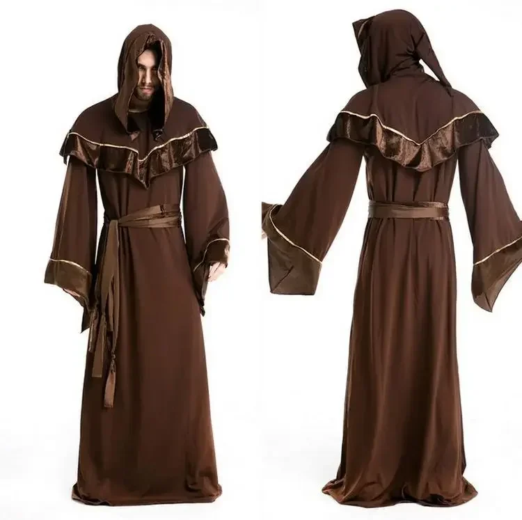 New Medieval Wizard Cosplay Halloween Costumes For Men Adult Religious Godfather Party Performance Mage Uniform For Man Robe Set