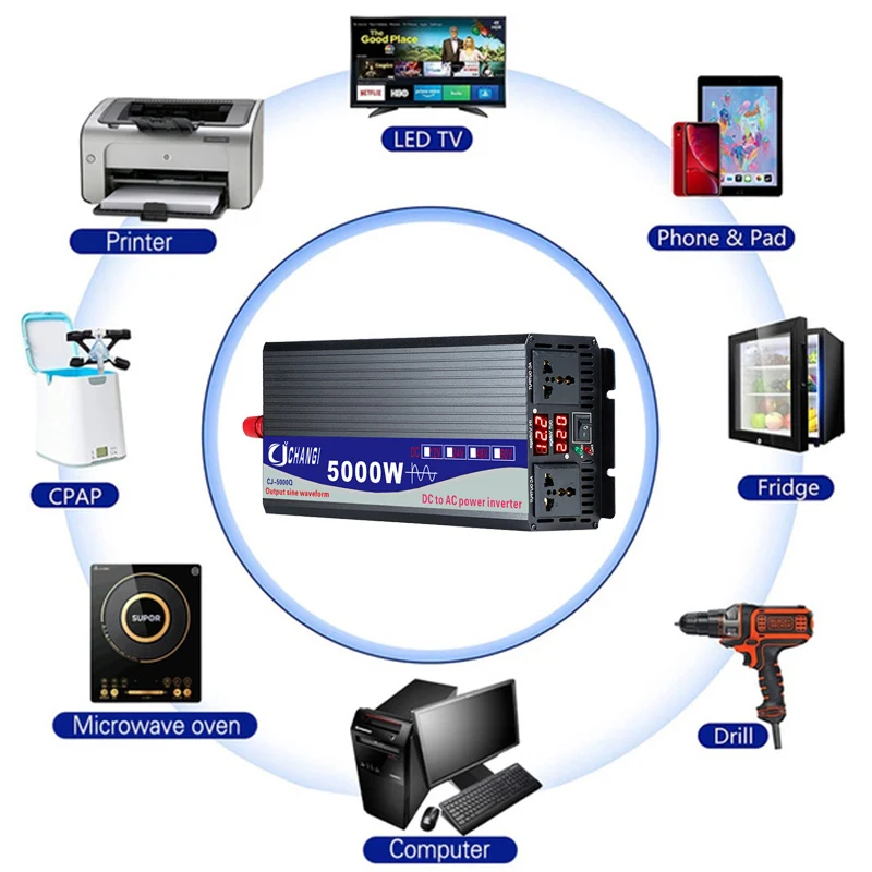 Inverter a onda sinusoidale pura 3000W 4000W 5000W Inverter solari per auto con Display a LED convertitore di tensione DC 12V 24V 48V a AC 220V