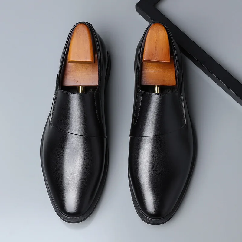 Men 6cm/Flat Leather Shoes Lift Loafers Slip-on Business Elevator Dress Shoes Comfortable Driving Height Shoes Zapatos De Hombre