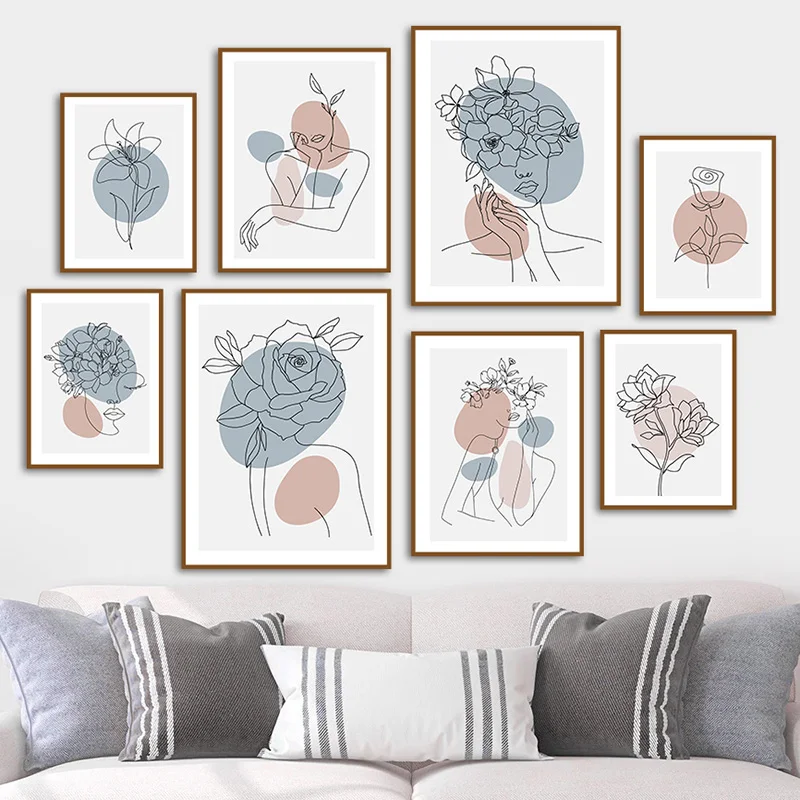 Abstract Flower Head Girl Line Minimalist Wall Art Canvas Painting Nordic Posters And Prints Wall Pictures For Living Room De