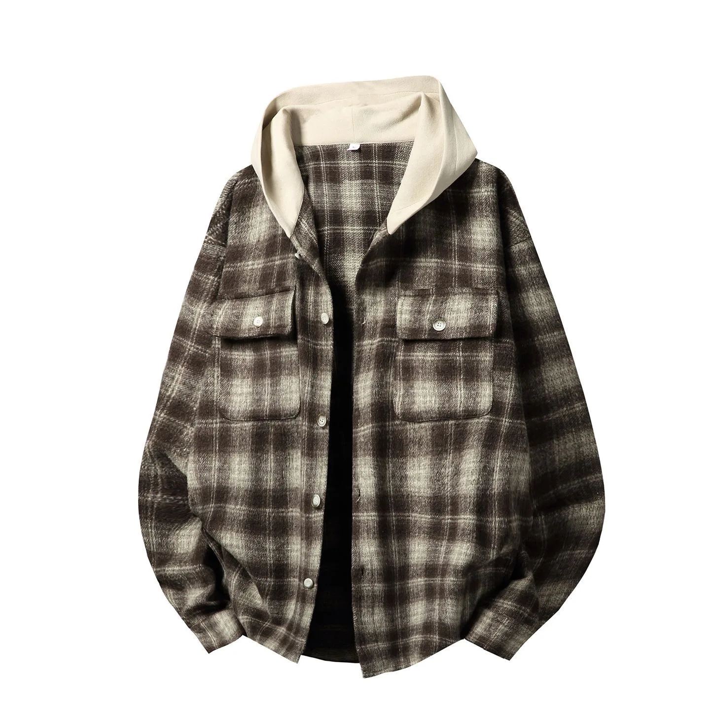 Autumn and Spring Fashion Trend American Vintage Plaid Long Sleeve Shirt Men's Loose Sports Plus Size High-grade Hooded Shirt