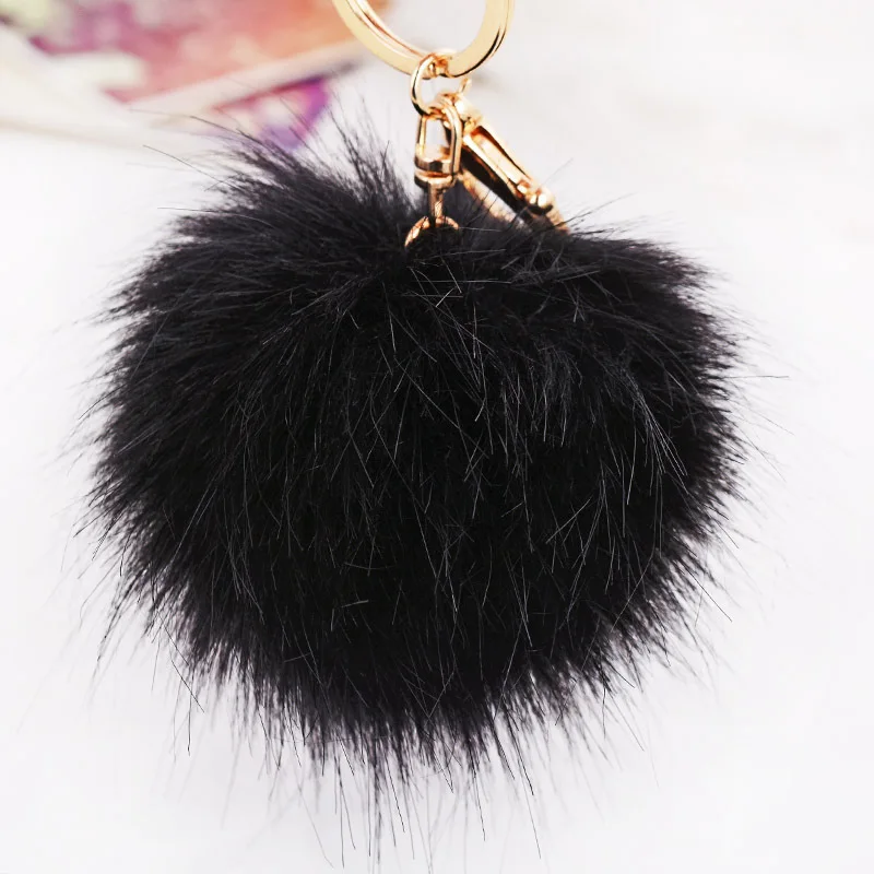 Dalaful Cute Faux Rabbit Fur Ball Flower Key Chains Rings Holder Bag Pendant PomPom Keyrings KeyChains For Car For Women K284