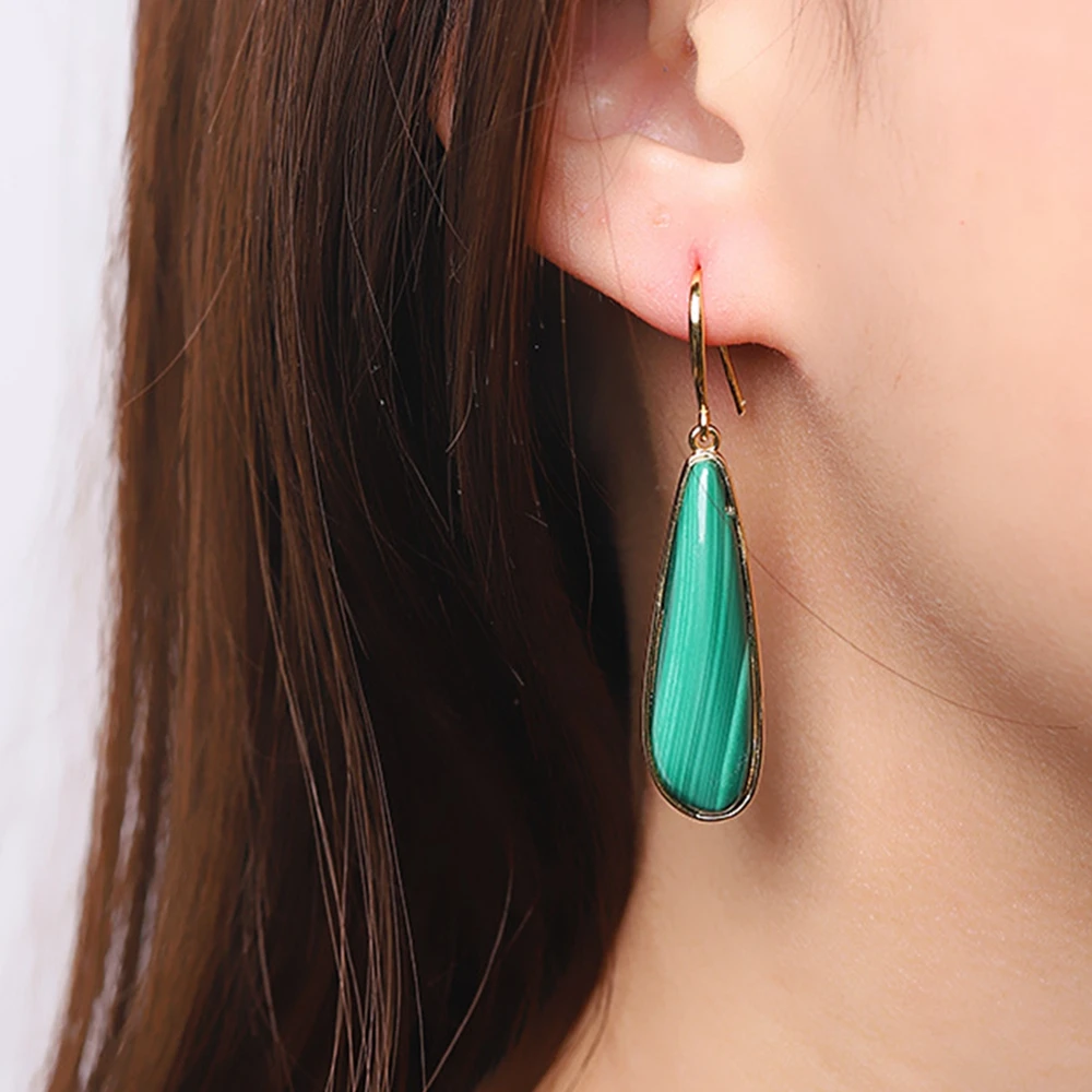 KQDANCE Simple 925 Sterling Silver Natural Malachite Geometric Drop Earrings For Women Green Gem Stone Fine Jewelry Wholesale