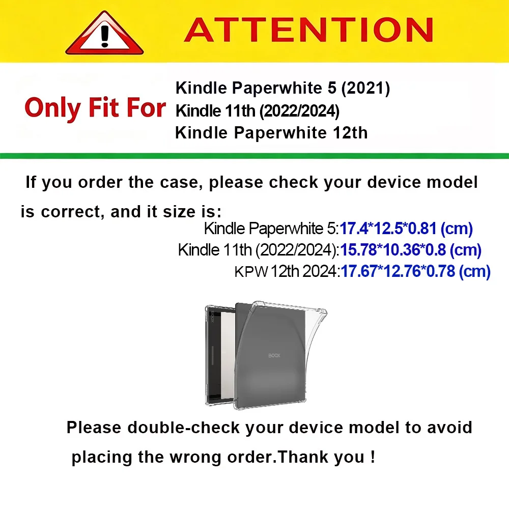 Case for Kindle Paperwhite 12th 2024/Colorsoft (SA569P) Kindle 11th 2022/2024 (C2V2L3/RS23CV), Portable Soft TPU Clear Protector