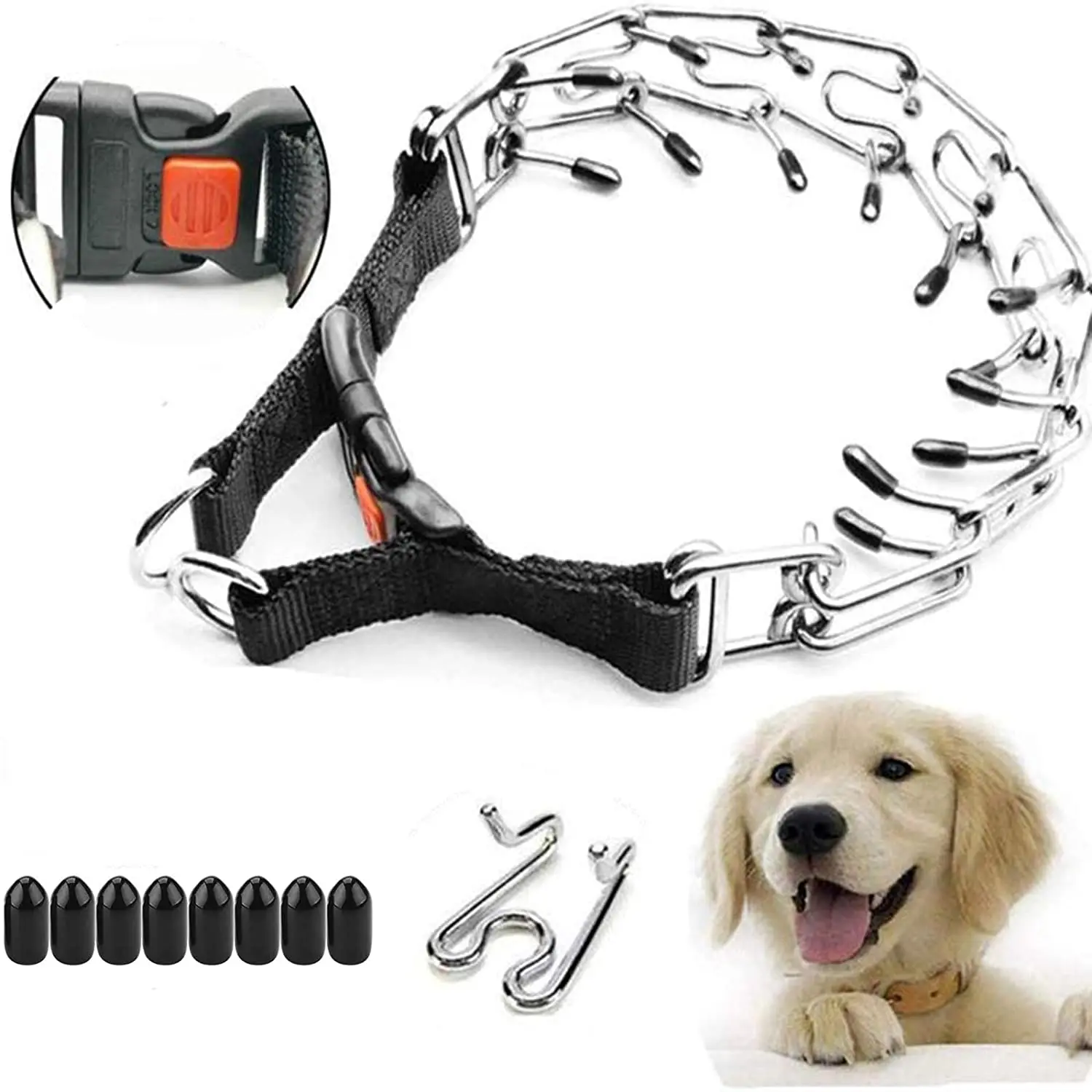 Pet Champion Prong Training Collar Dog Choker Quick Release Durable Chain Iron Outdoor Walking With Snap Buckle Pinch Universal