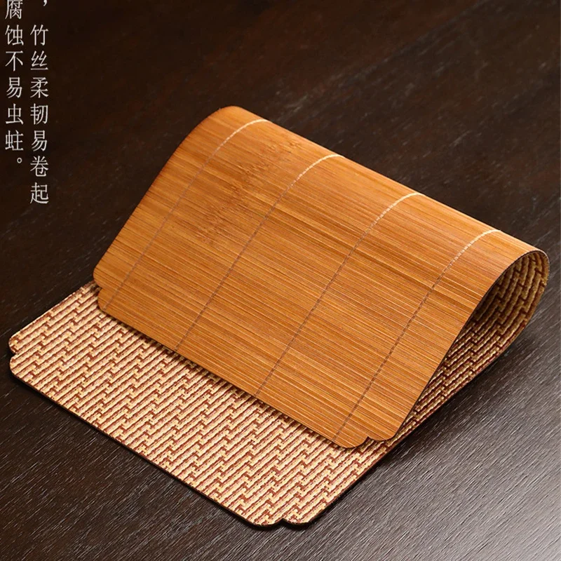 Lacquer Bamboo Weaving Auspicious Cloud Tea Mat Hand-woven Table Flag Zen Tea Making Waterproof Tea Mat Tea Ceremony Accessories