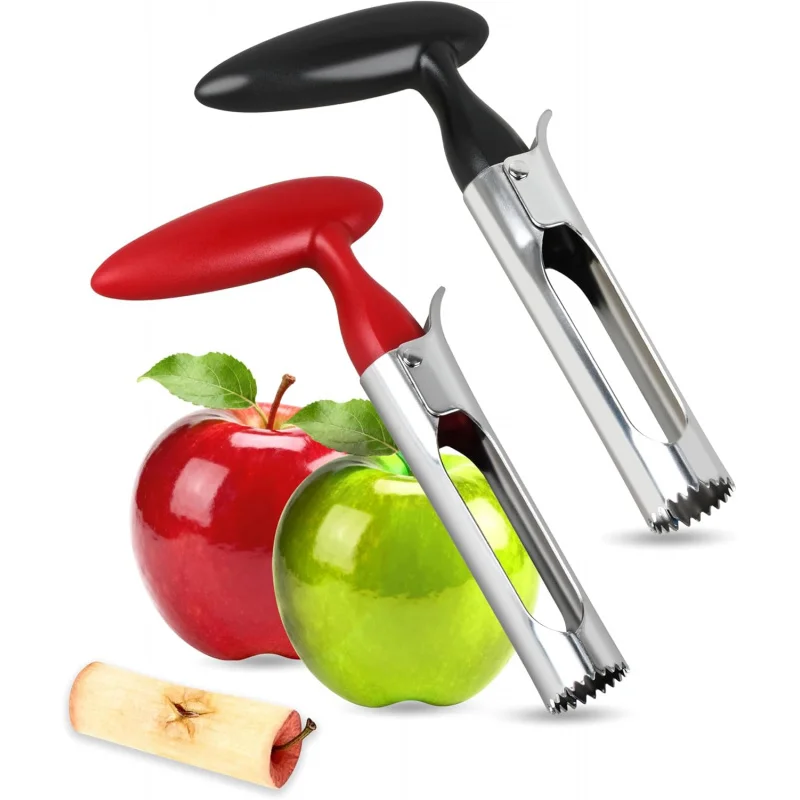 Premium Apple Corer Tool, Extra Sharp Stainless Steel, Serrated Blade for Convenient Coreing, Easy to Use and Clean, Durable Apple Corer for Baked Apples and More/2-Pack Black and Red