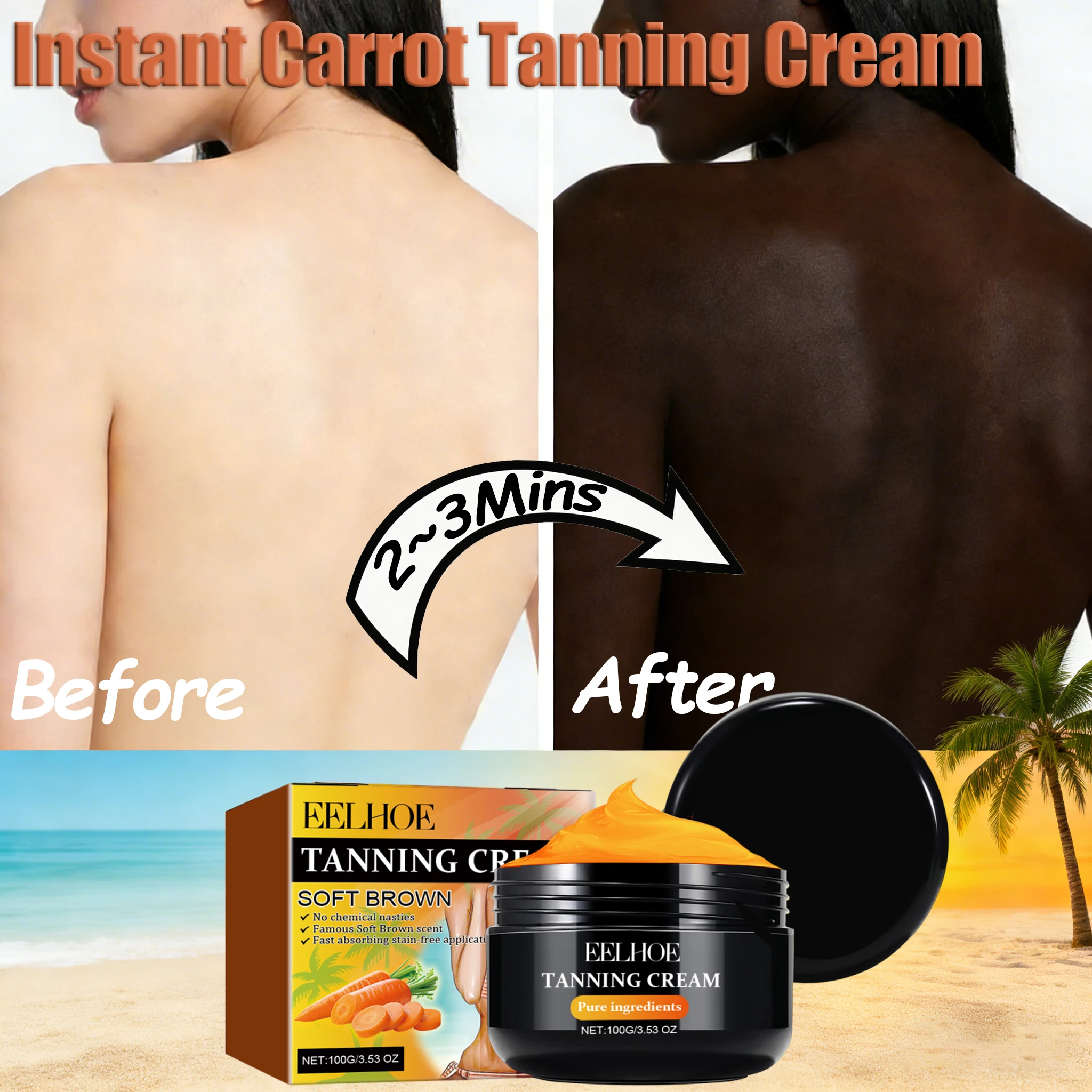 Sofort Selbstbräuner-Lotion Schwarzbraun Selbstbräuner für Gesicht und Körper Langanhaltender Glanz Körperbronzer Gleichmäßiger Hautton Bräunungslotion