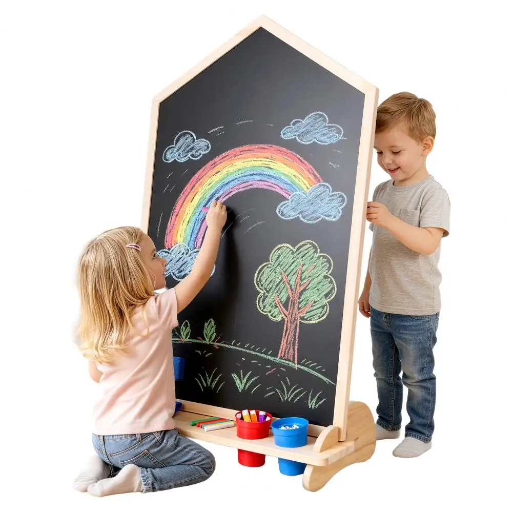 House-Shaped Double-Sided Drawing Board, Magnetic Whiteboard Chalkboard, Art Easel Doodle Board for Kids Toddlers Boys Girls