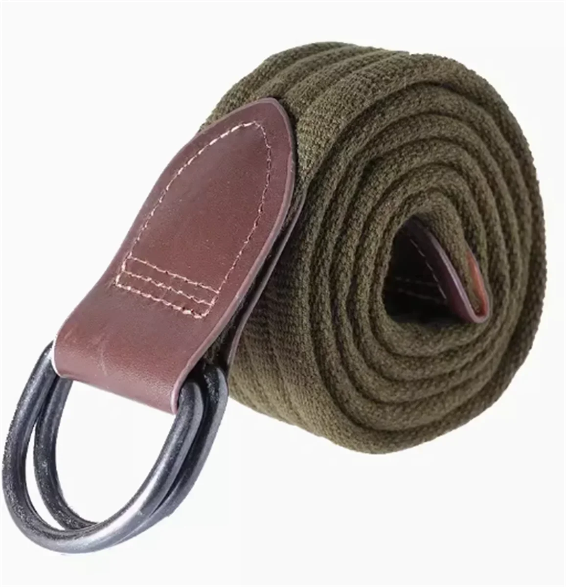 

Round headed double loop buckle unisex cotton linen leather widened belt work pants canvas waist belt