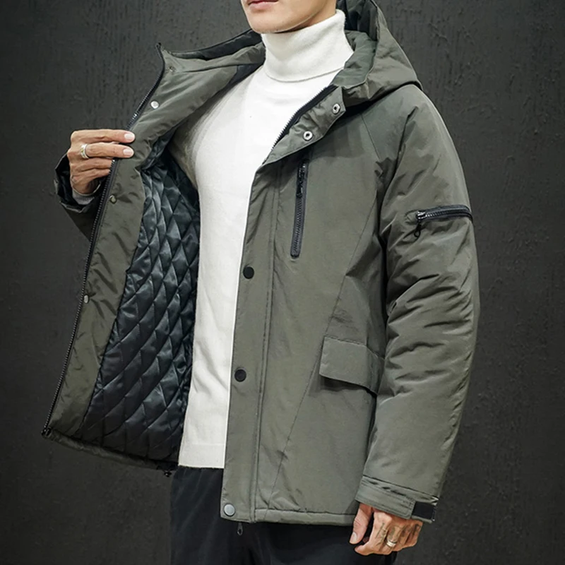 

Men Solid Thicken Warm Parkas Casual Hooded Coats Winter Cotton Padded Jackets Outwear Youth Large Size M-5XL Tops Windbreaker