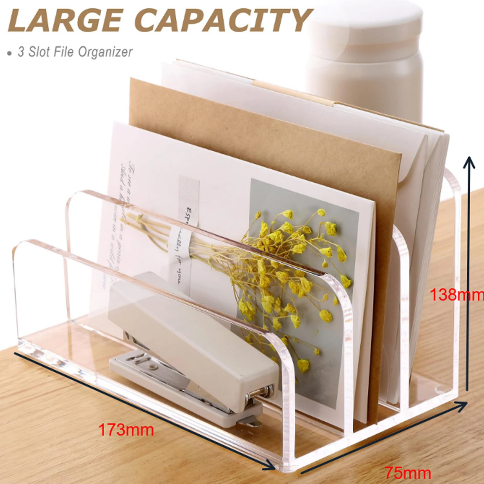 Imagem -04 - Acrílico Mail Organizer File Rack Sorters Pasta Desk Estante 3-grid Laddered Desktop Titular Carta Vertical Bookend