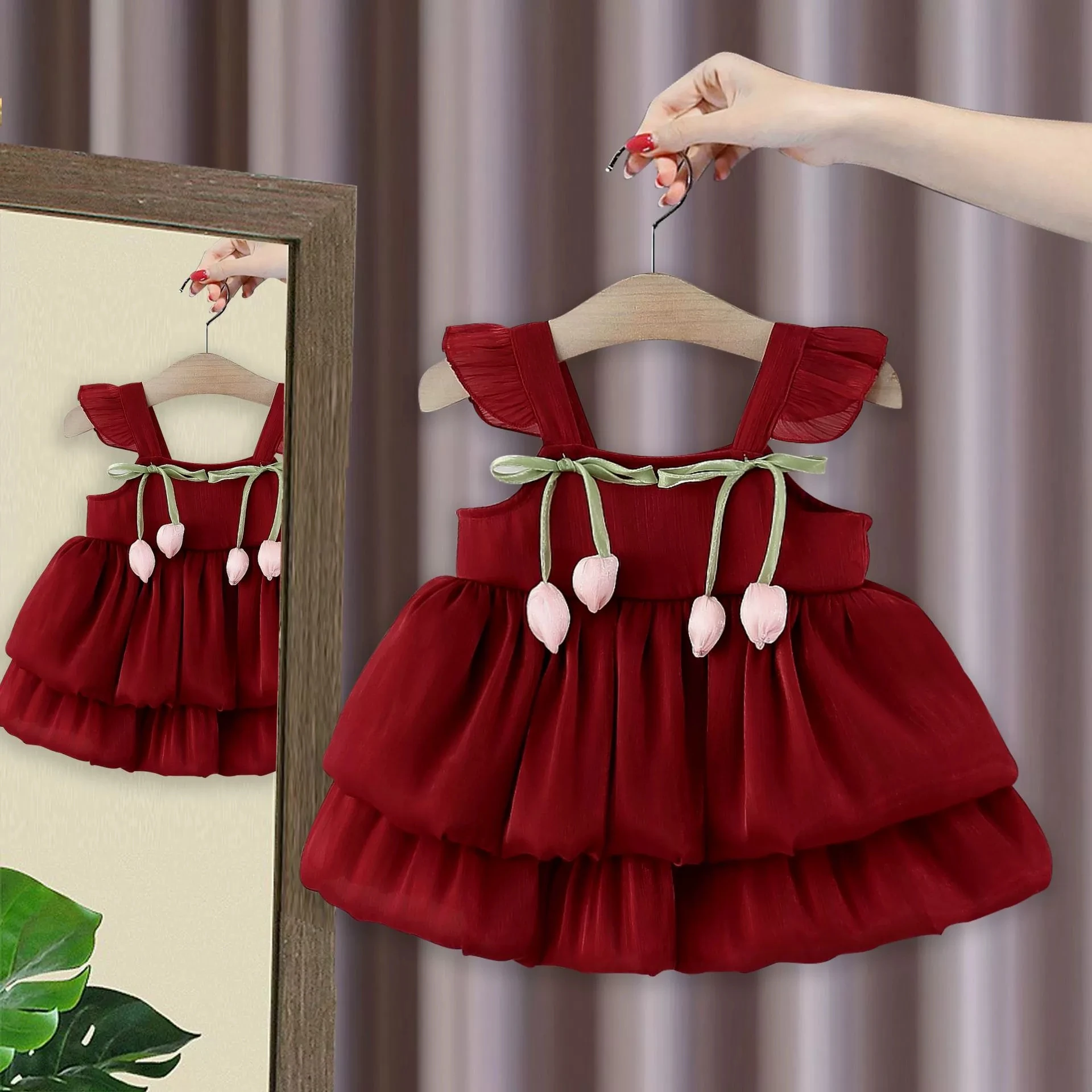 

Fashion Kids Children Birthday Casual Dresses Clothes Vestidos 2025 Baby Girls 3D Tulip Flowers Summer Princess Dress
