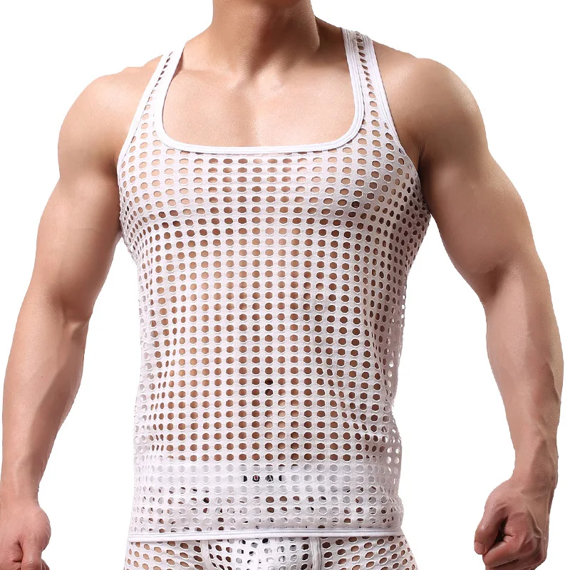 Mesh Top Fashionable Hollowed Out Vest with Excellent Workmanship Sexy Mens Knitted Vest