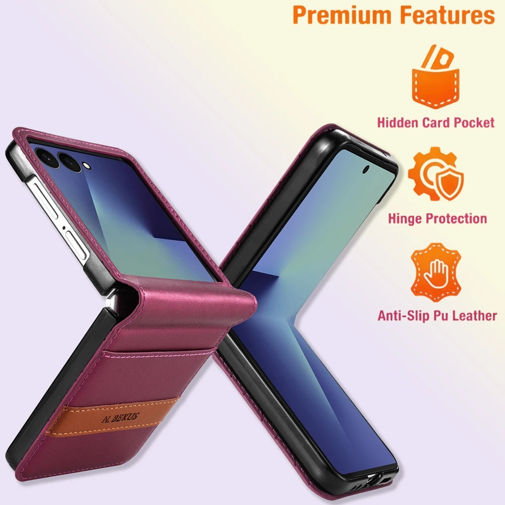 Leather Case For Samsung Galaxy Z Flip 8 7 Fe 6 5 4 3 Flip8 Flip7 Flip 7Fe Flip6 Flip5 Wallet Card Slot RFID Blocking Phone Case