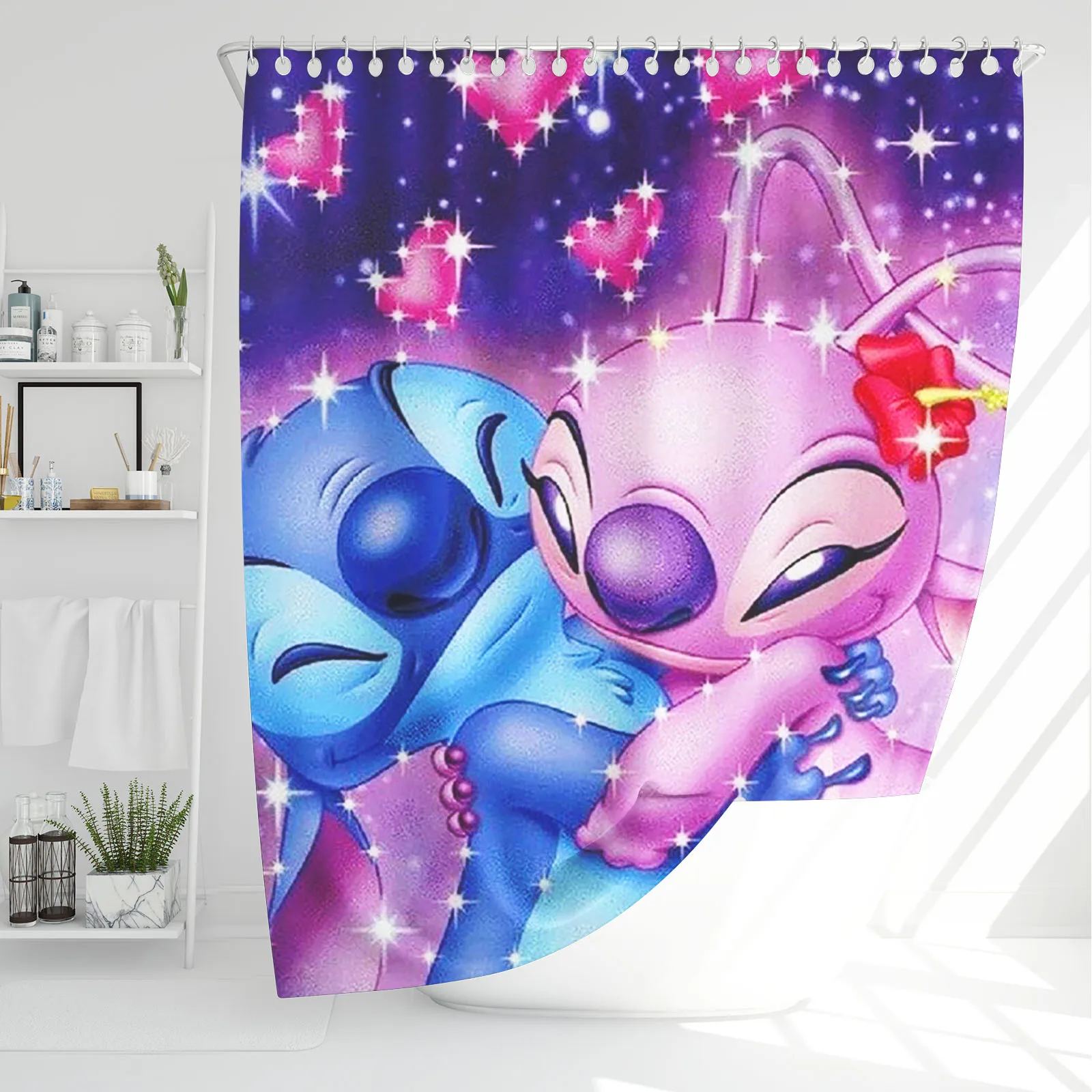 Stitch Shower Curtain Cartoon Disney Polyester Cute Bath Set Screen Sets Setluxury Funny Hook Up Bathroom Accessories