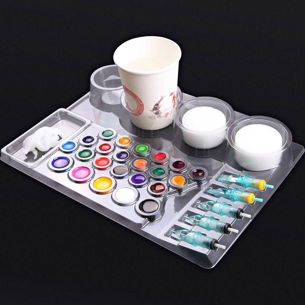 24PCS Disposable Tattoo Ink Cup Trays Cartridge Needle Holder Pigment Containers for Permanent Makeup Tattoo Supplies