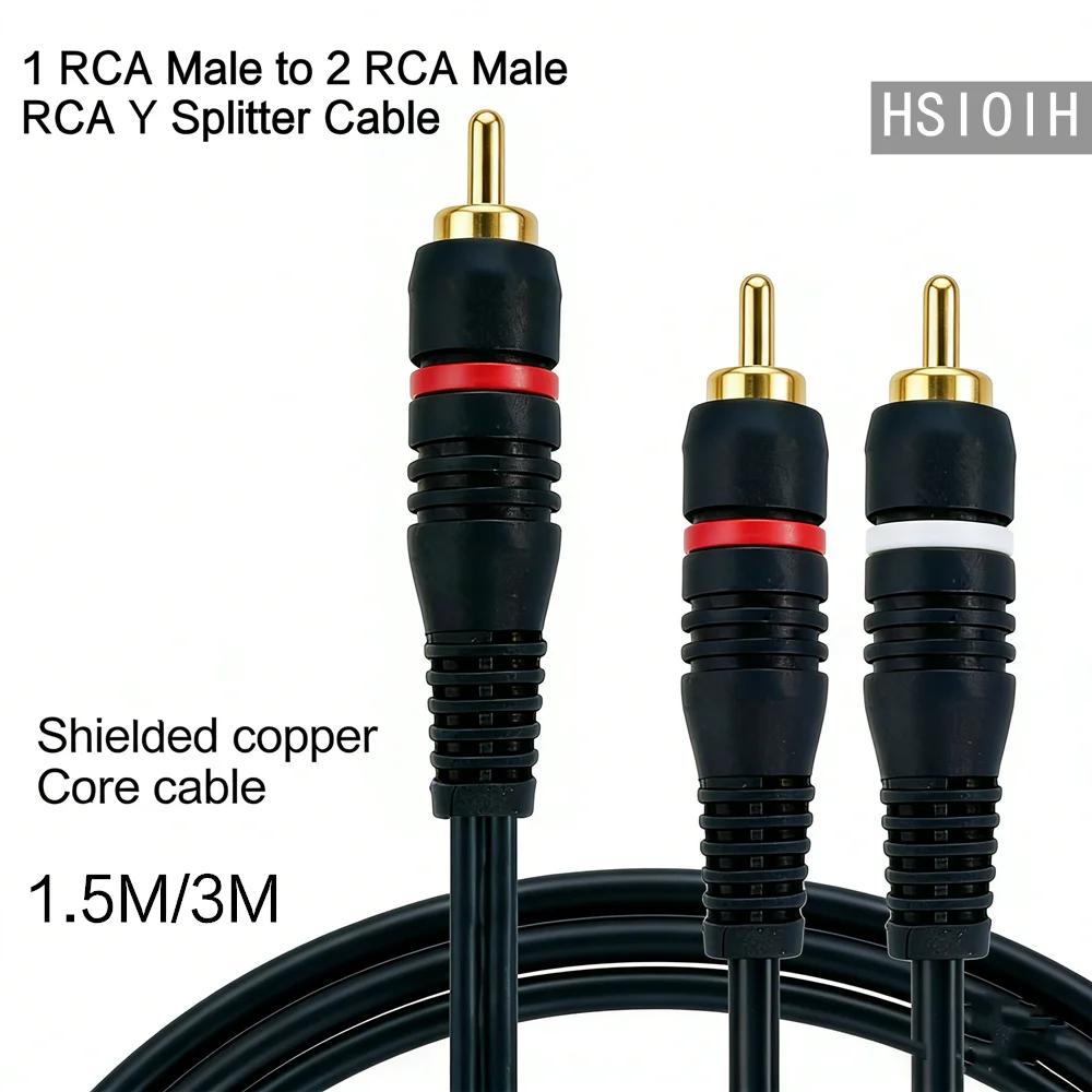 Adaptador RCA en Y, 1 RCA Macho a 2 RCA Machos, Divisor en Y, Cable de Audio Estéreo Digital para Subwoofer, Cine en Casa, Hi-Fi Dual