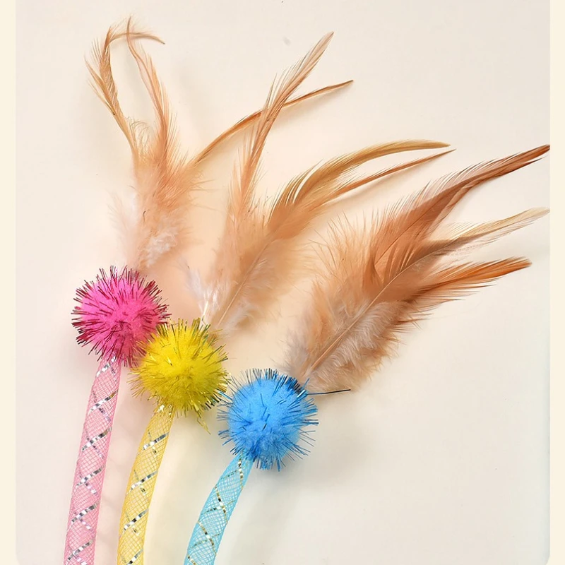 2025 New Cats Toys Snake Cat Teaser Stick Elastic Mesh Tube Hairball Feather Cat Teaser Interactive Toy Supplies