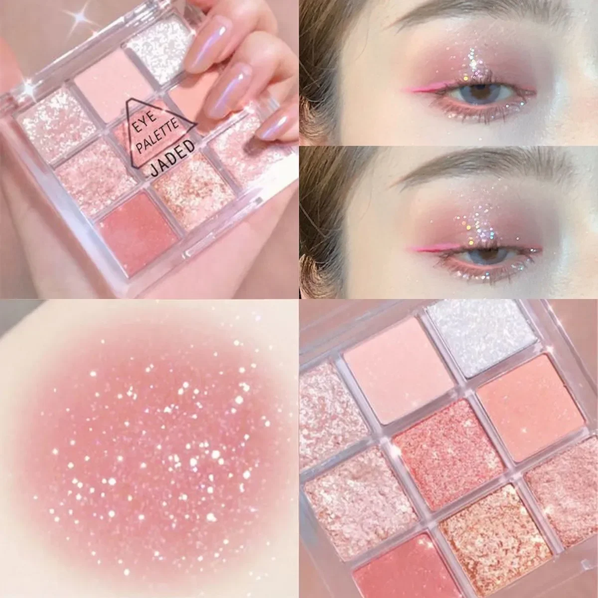 Paleta de sombra de ojos con purpurina, 9 colores, rosa, Nacarado, maquillaje de ojos encantador coreano, pigmentos de ojos brillantes