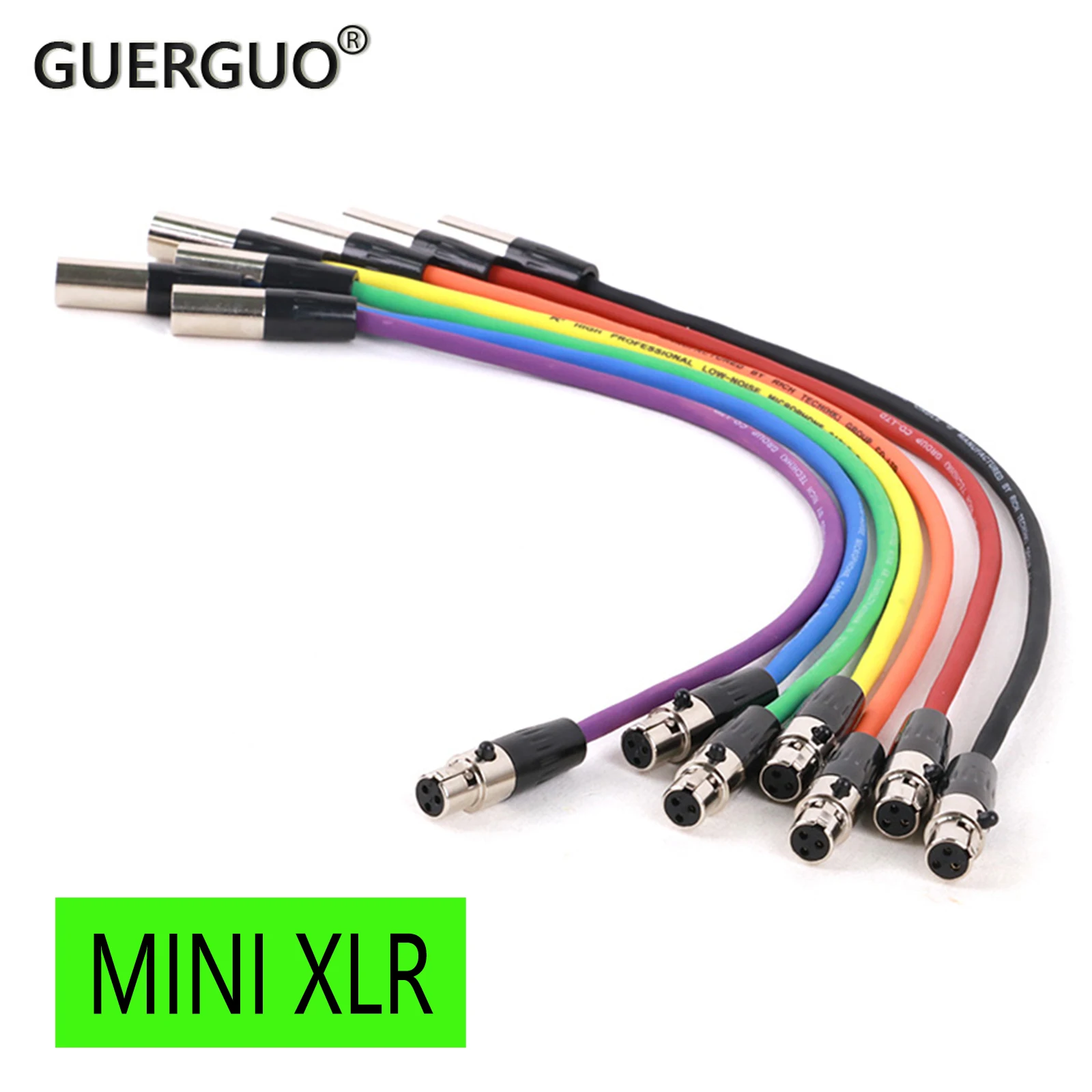 GuerGuo 1PC 3 PIN Mini-XLR Male to Mini-XLR Female Multiple Colors Cables for Pro Lapel Microphone 0.2m-15m