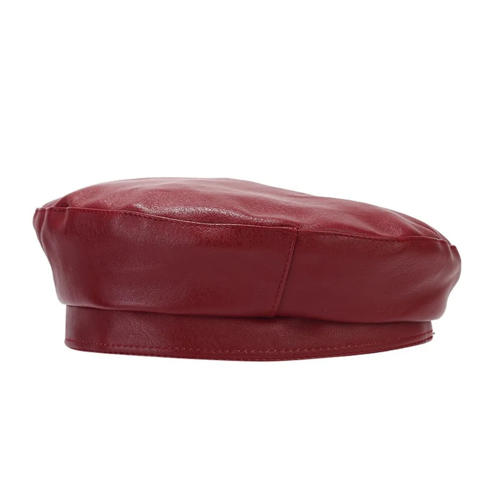 

Sweet PU Leather Pearl Bow Beret Solid Color Korean Style Octagonal Hat Retro Design British Style Painter Hat Outdoor Wear