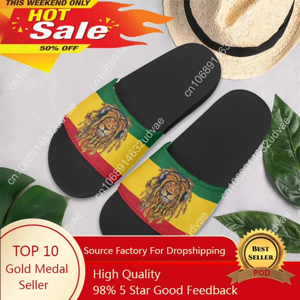

Jamaican Flag Reggae Lion Print Women Man Slippers Anti-Slip Bedroom Sandals Ladies Lightweight Flip Flop Slides
