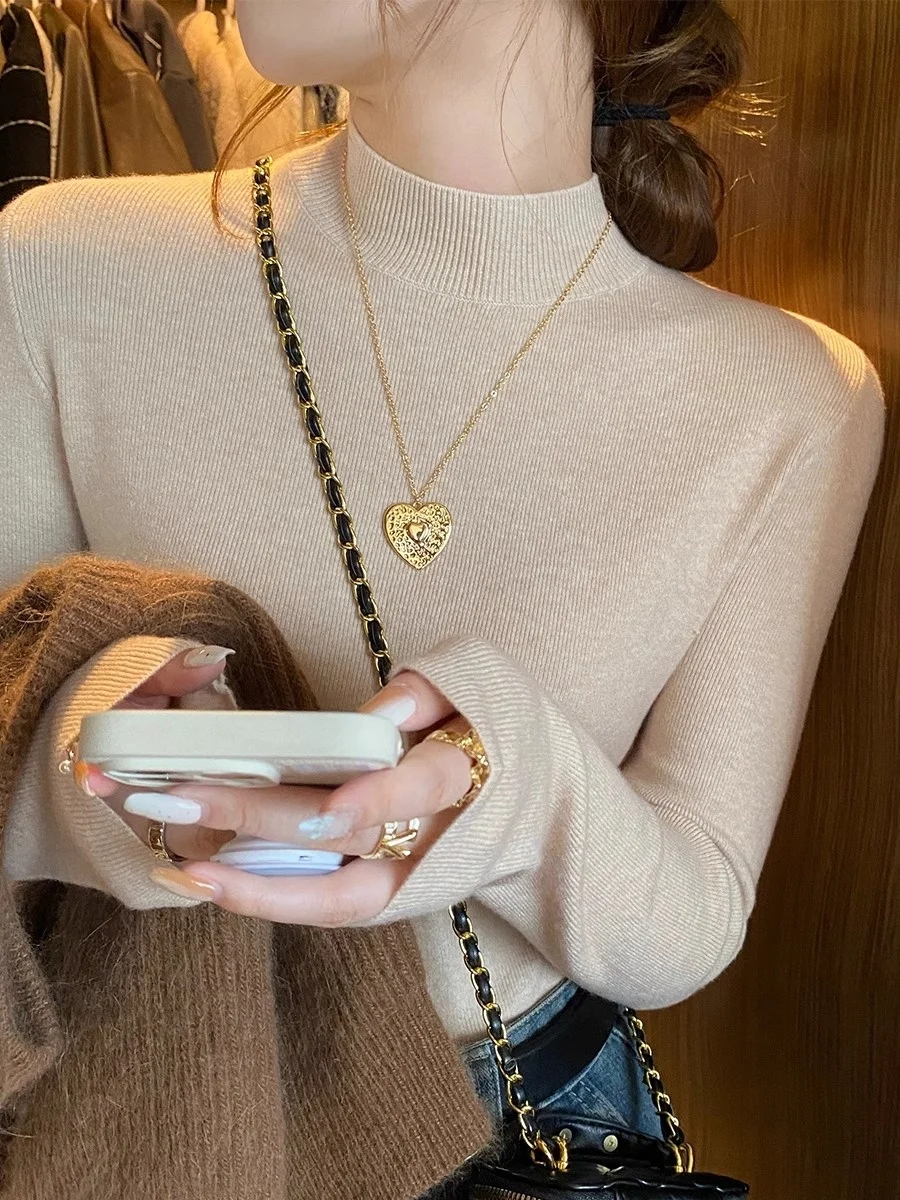 Maglione da donna slim fit lavorato a maglia base irt f collo alto interno autunno inverno Faionable caldo lungo colore Sve