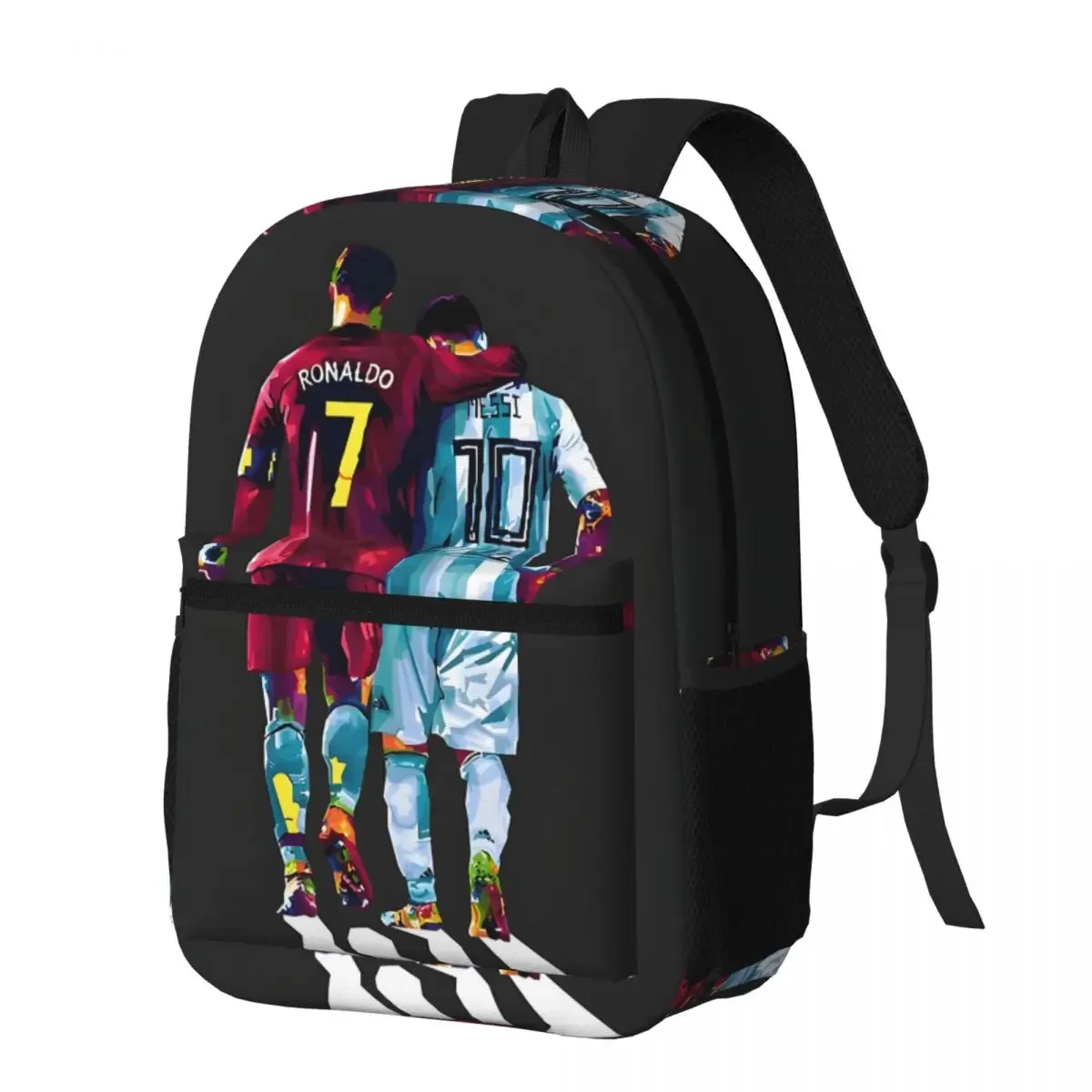 atinfor Soccer Players CR7 And Messi Printing Men Backpack Laptop Student Bookbag School Bag for Teenage Boys 17 inches