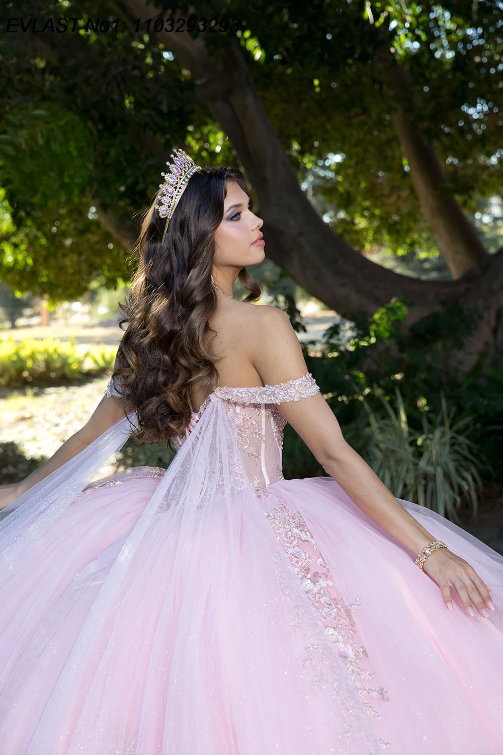 EVLAST Maßgeschneidertes 2022 Rosa Ballkleid Quinceanera Kleid Spitze Applikation Perlen Cape Korsett Sweet 16 Vestidos De 15 Anos E1Q574