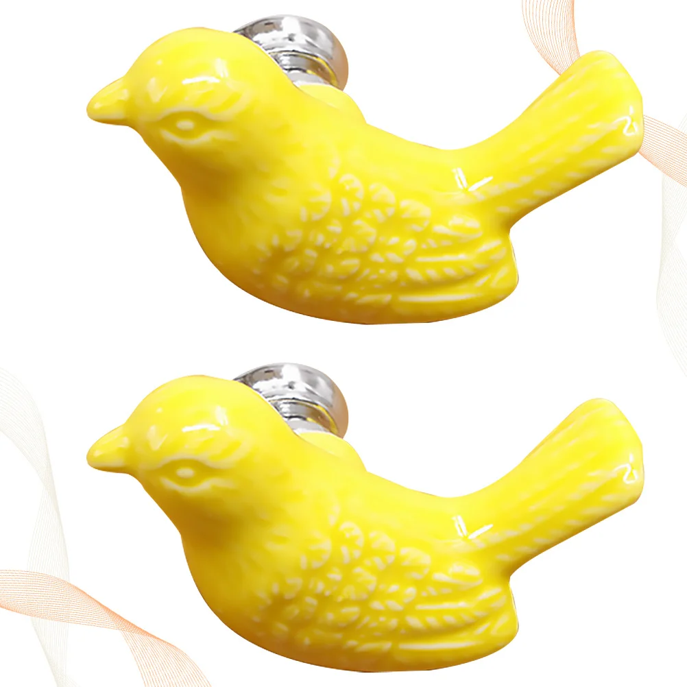 

2Pcs European Style Ceramic Drawer Knob Single Hole Handle Modern Cartoon for Cabinet Closet Silver Yellow Adorable Delicate