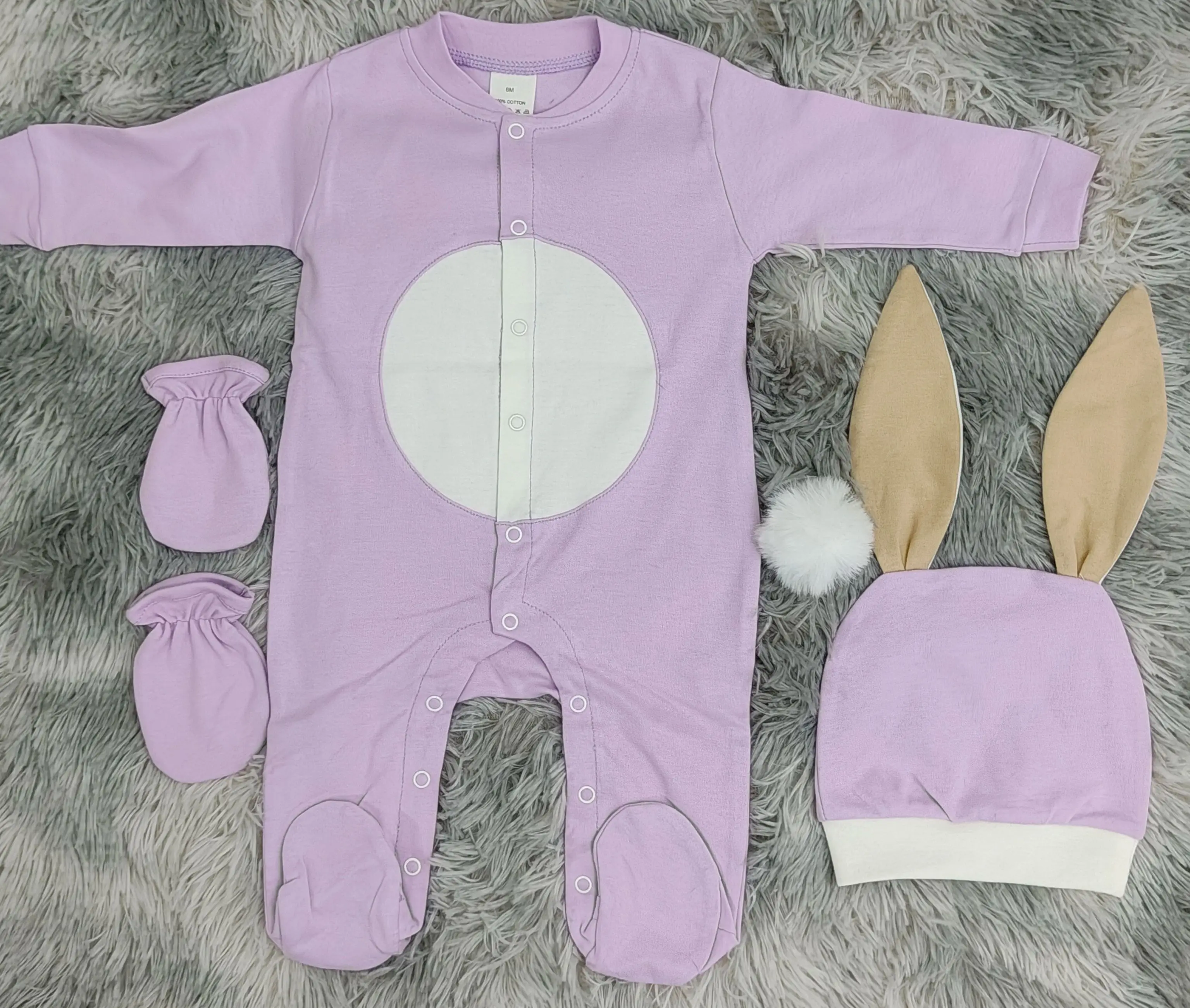 

Lavender Bunny Baby Footed Romper Newborn Ins Style Hooded Jumpsuit Infant Soft Set