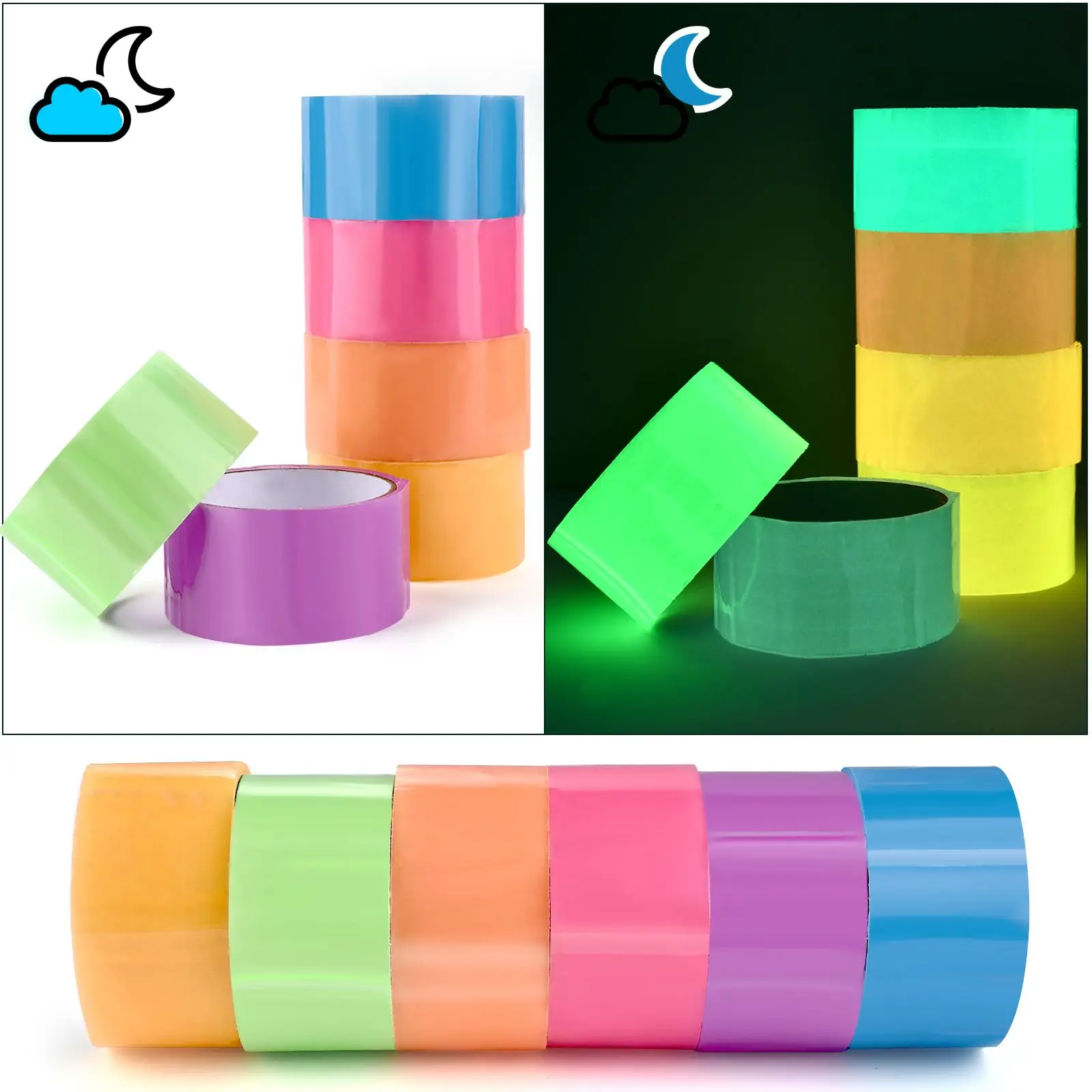 

6 Colors 6 Rolls Sticky Ball Tape Glow In Dark Stress Relaxing Sticky Ball Tape Toy Party Toy Rolling Craft Gifts For Kids Adult