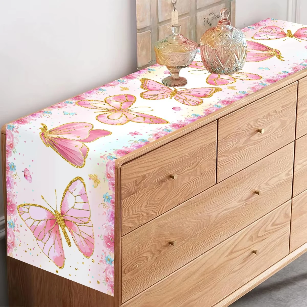 قطعة واحدة من مفرش المائدة المطبوع على شكل فراشة وزهور لتزيين الطاولة وحفلات النزهات والعطلات #2