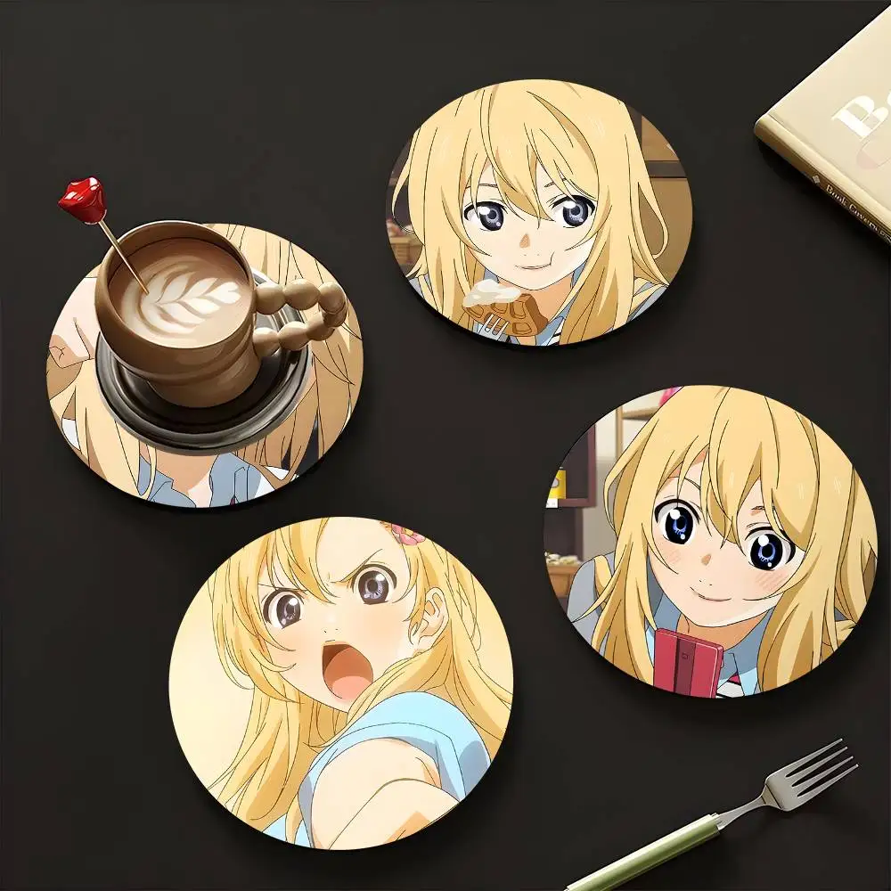 1pc Kaori Miyazono Anime Characters Wooden Coaster Colour Printing Cup Mat Home Desk Decoration Gifts