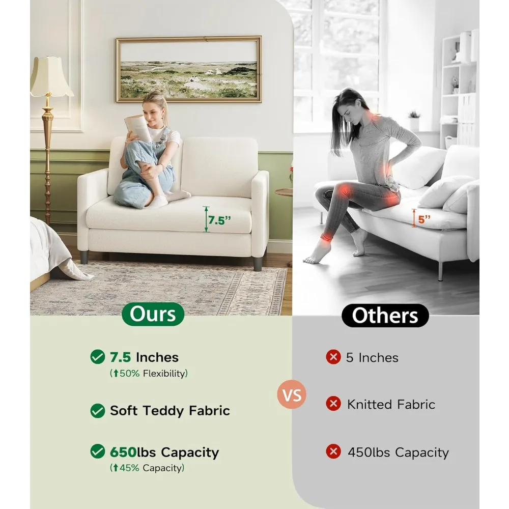 أريكة Loveseat، 51 مقعدًا حبًا، مقعدًا صغيرًا مريحًا للمساحات الصغيرة، أريكة إعداد خالية من الأدوات لغرفة النوم، أريكة خشبية بالكامل #5