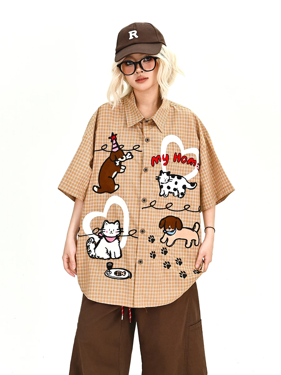 

Lazy Plaid ort Sve Loose Women's irt Summer 2026 New Sle Bf Japanese Retro College Street Sle Top