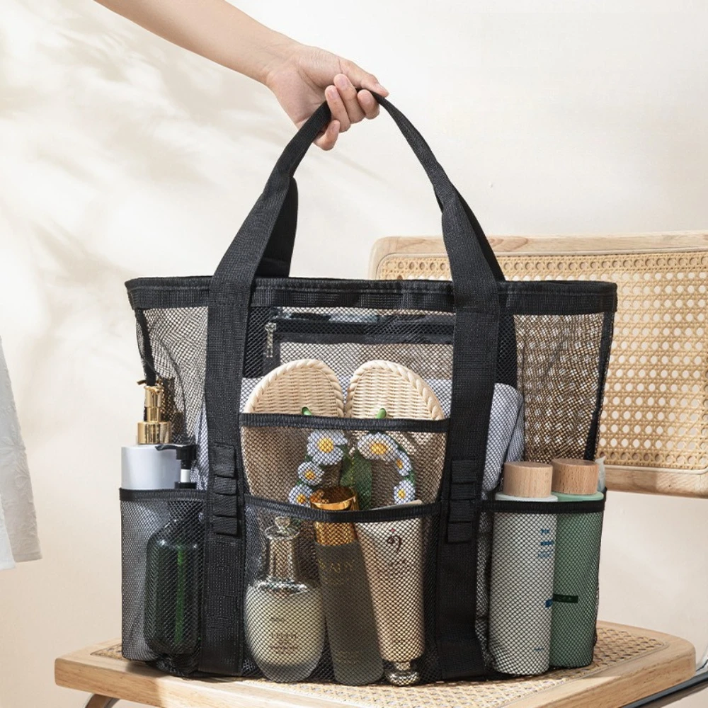Mesh Beach Bag Large Capacity Quick Dry Tote Bag with Multiple Pockets Portable Shower Caddy for Beach Pool Gym Travel