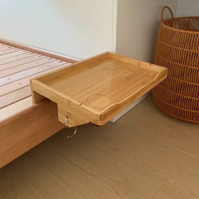 Floating Bedside Shelf Wall Mounted Table Solid Wood Storage Tray for Phone Books Projector Hanging Holder Bedroom Furniture