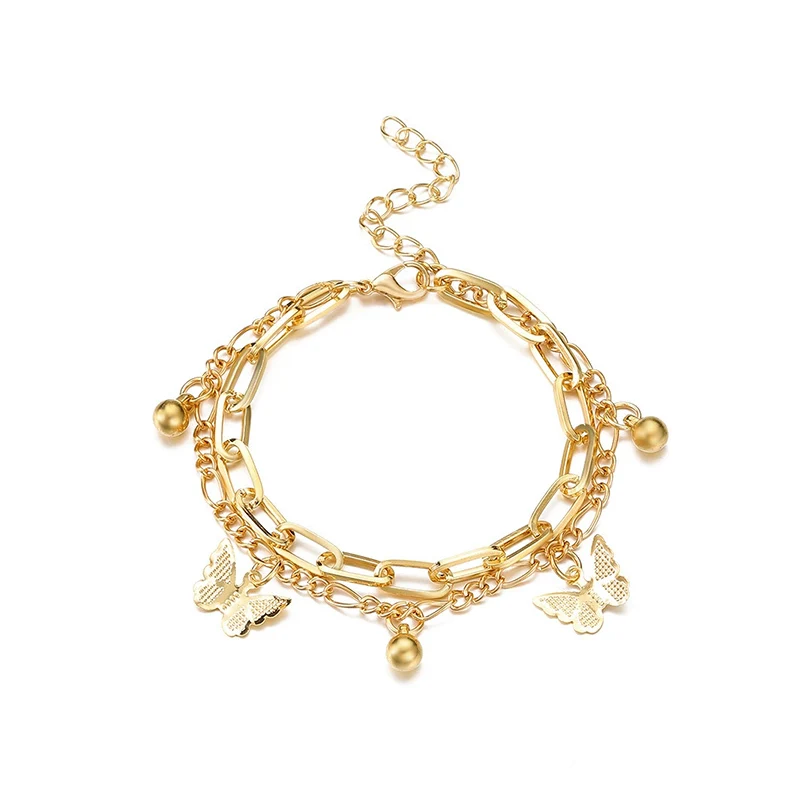 أنيق طبقة مزدوجة فراشة سحر سوار للنساء أزياء جميلة الذهب/الفضة اللون قابل للتعديل سلسلة سوار مجوهرات الحفلات #5