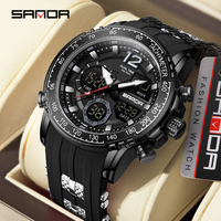 SANDA Dual Display Electronic Watch Sports Multifunctional Waterproof Night Light LED Fashion Men's Electronic Watch 6193