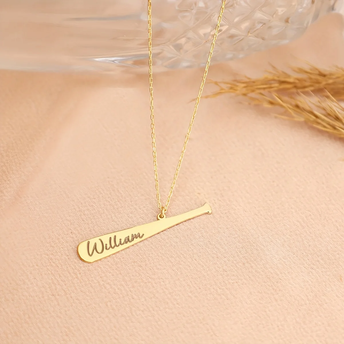 

Personalized Baseball Name Necklace - Custom 304L Stainless Steel Pendant with Gold Chain | Engraved "William" Design | Perfect