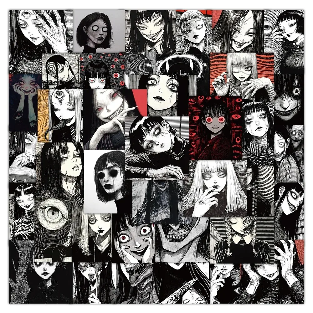 

10/30/50pcs Black White Thriller Horror Girl Stickers Cool Manga Girls Sticker DIY Laptop Notebook Phone Anime Graffiti Decals