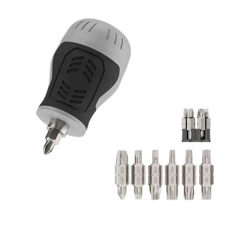 Small Screwdriver Set for Home Fixes and Drawer Hardware, Short Handle Manual Driver with Changeable Double Ended Heads for M4YD