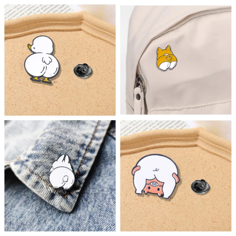 Funny Cartoon Animal Pins Duck Corgi Rabbit Pig  Butt Enamel Brooch Jewelry Gift Badge for Backpack Clothing Cute Lapel Pin