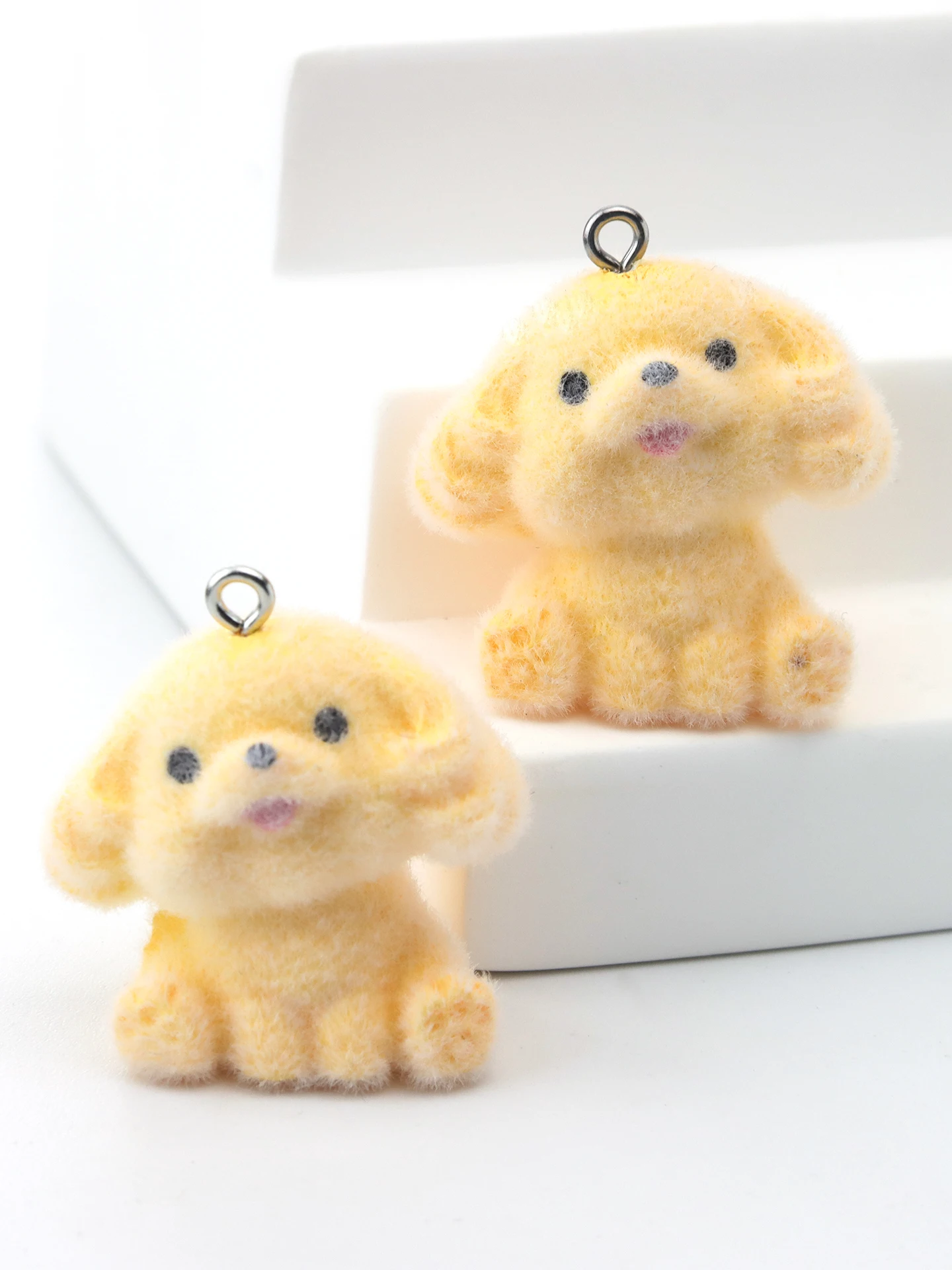 20Pcs 3D Flocking Resin Dog Charms Animal Plush Doll Pendant for Necklace Earrings Bag Accessories DIY Making Jewelry Wholesale