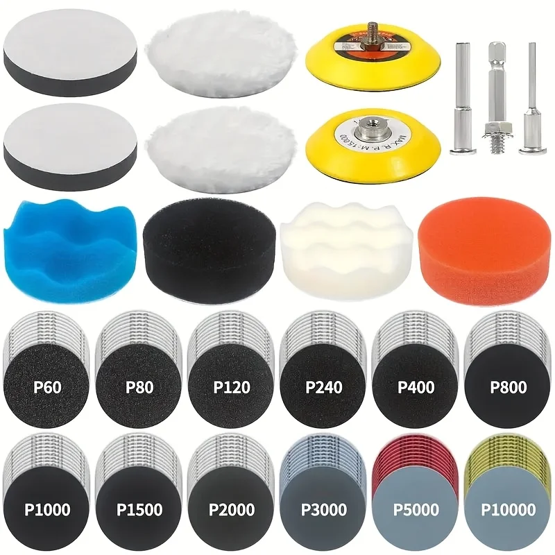 

Polishing and drilling kit, dry and wet headlight repair kit, with water sandpaper, latex paper, sandpaper polishing pad