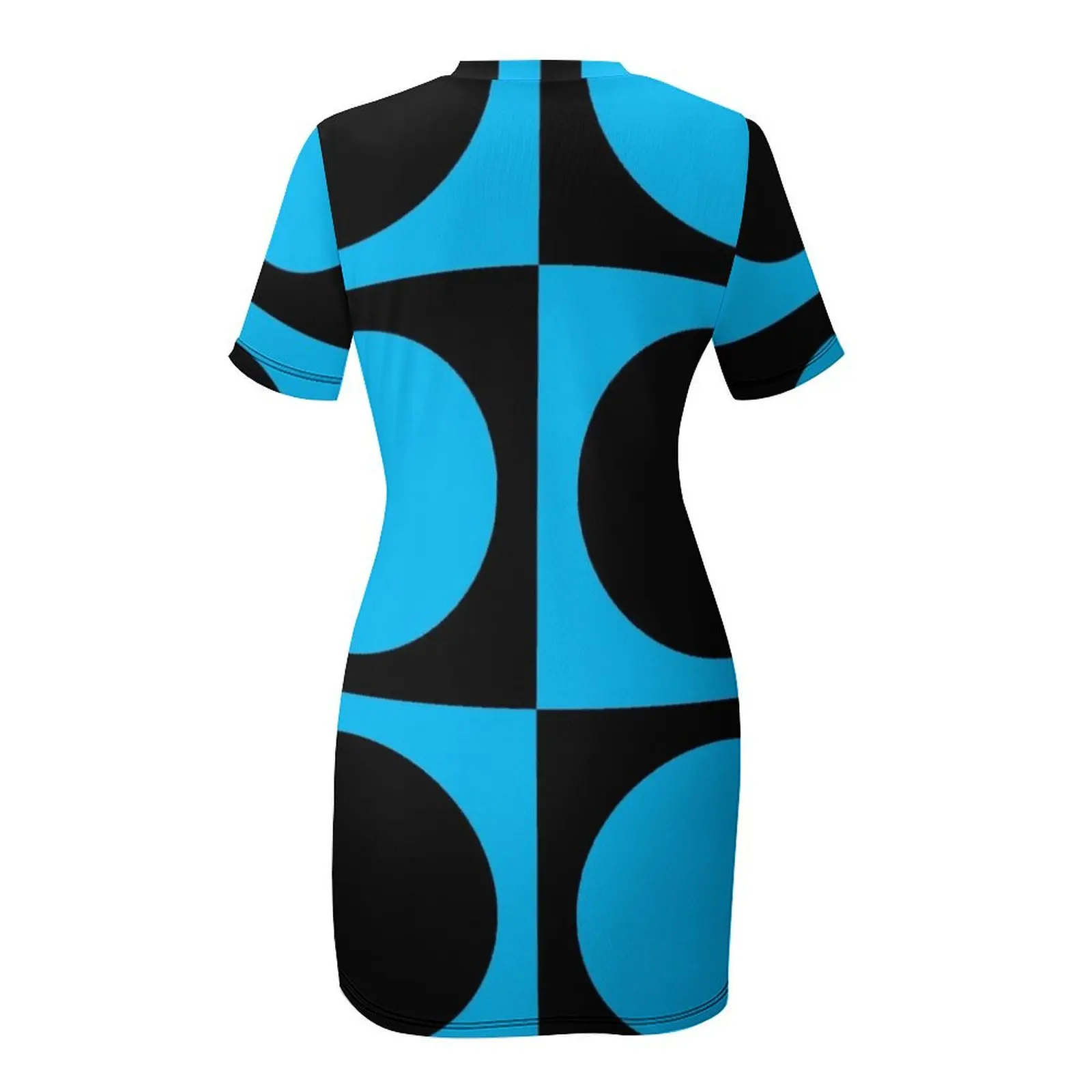 Mod Blue Circle z lat 60. |   Sukienka Mondrian z krótkim rękawem elegancka sukienka damska letnia na studniówkę 2025